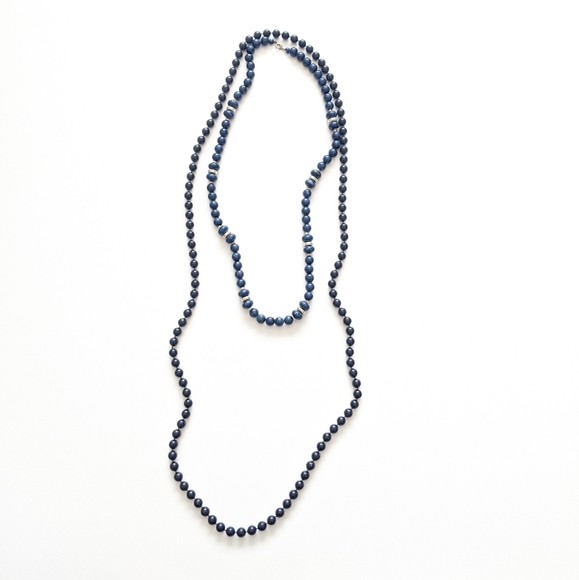 SET Vintage Navy Blue Beaded Necklaces - Picture 1 of 6
